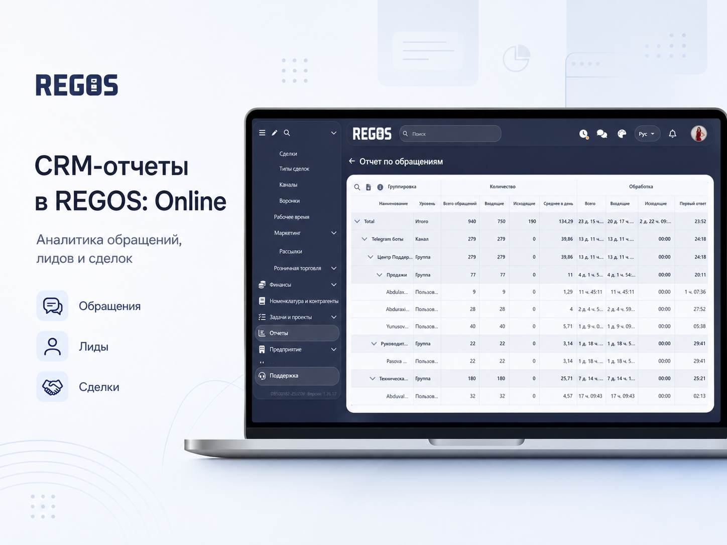 REGOS: Online CRM hisobotlari: murojaatlar, lidlar va bitimlar bo‘yicha analitikani qanday yaratdik